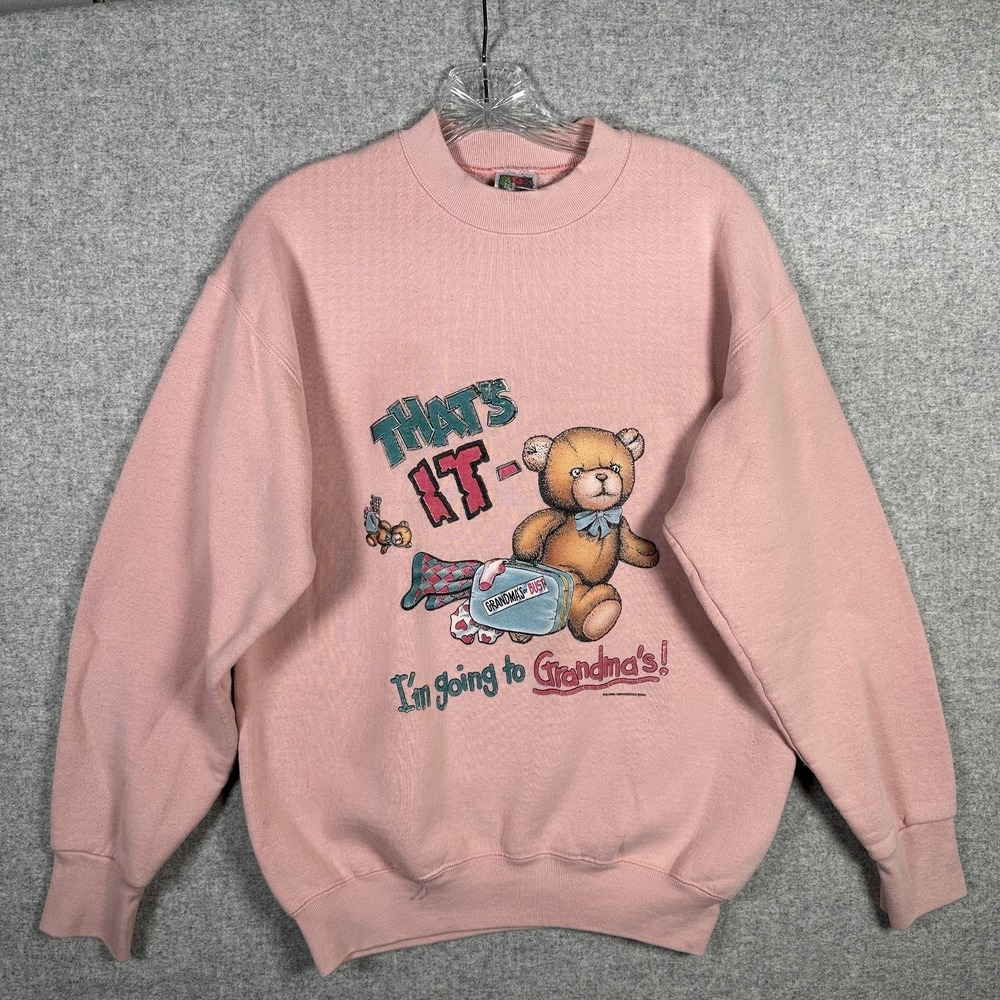 Vintage Grandma Sweatshirt Fruit of the Loom Medium Pink Teddy Bear Long‎ Sleeve